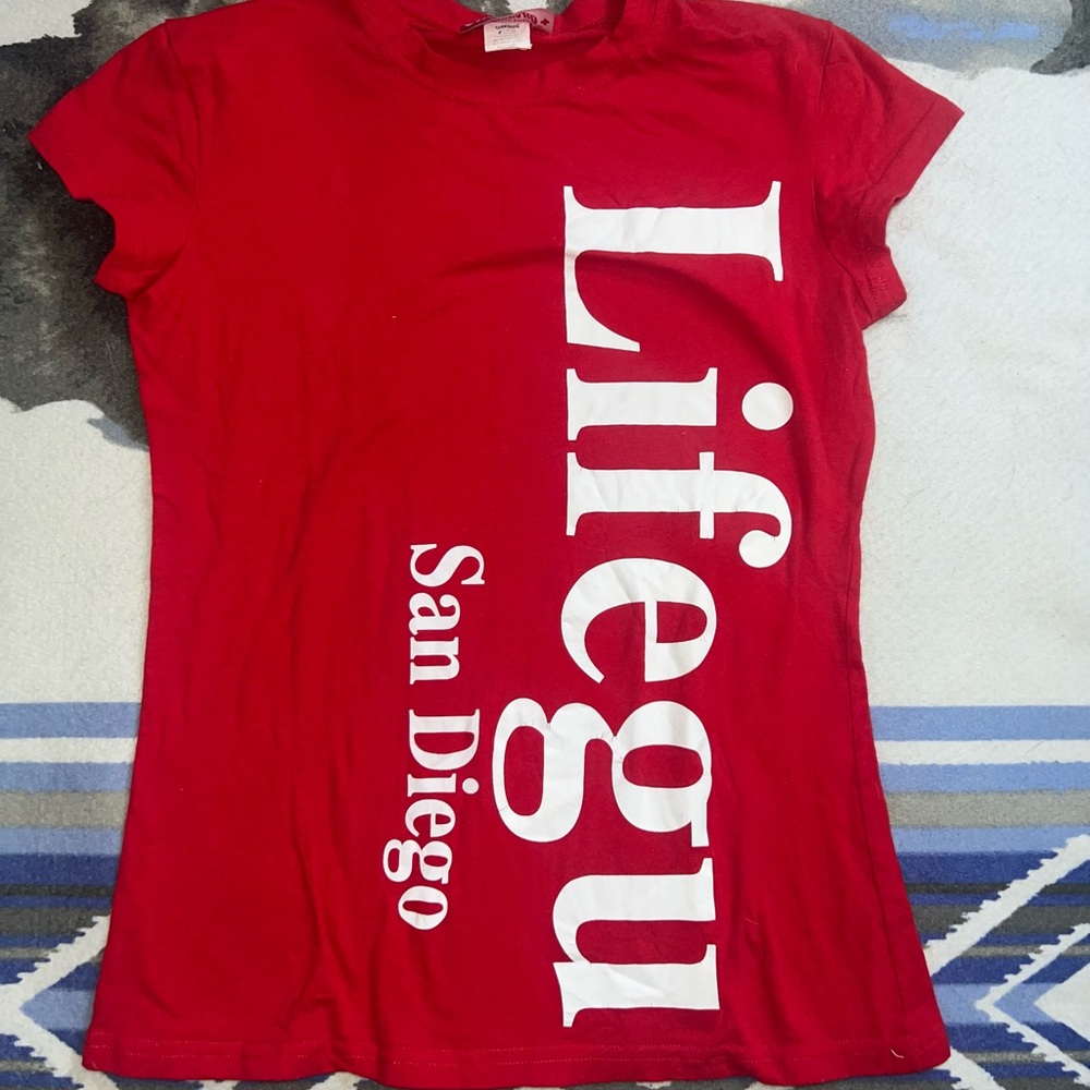 Red Lifeguard San Diego Kids Short Sleeve Tee Girls Size L